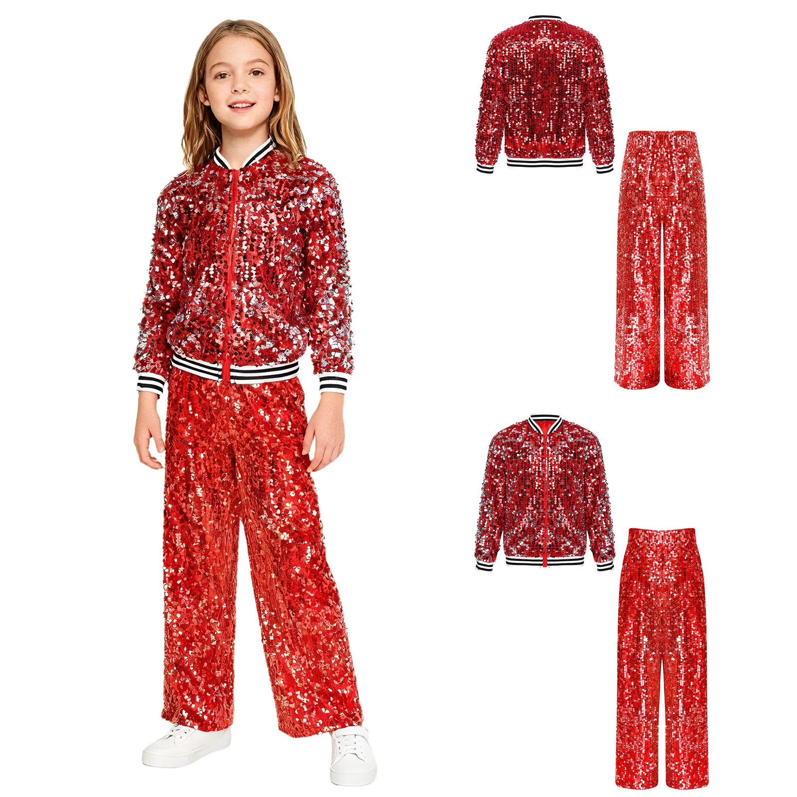Costume da discoteca per bambini con paillettes scintillanti streetwear anni '70 e '60 per ragazze, vestito alla moda, costume da ballo di strada hip-hop