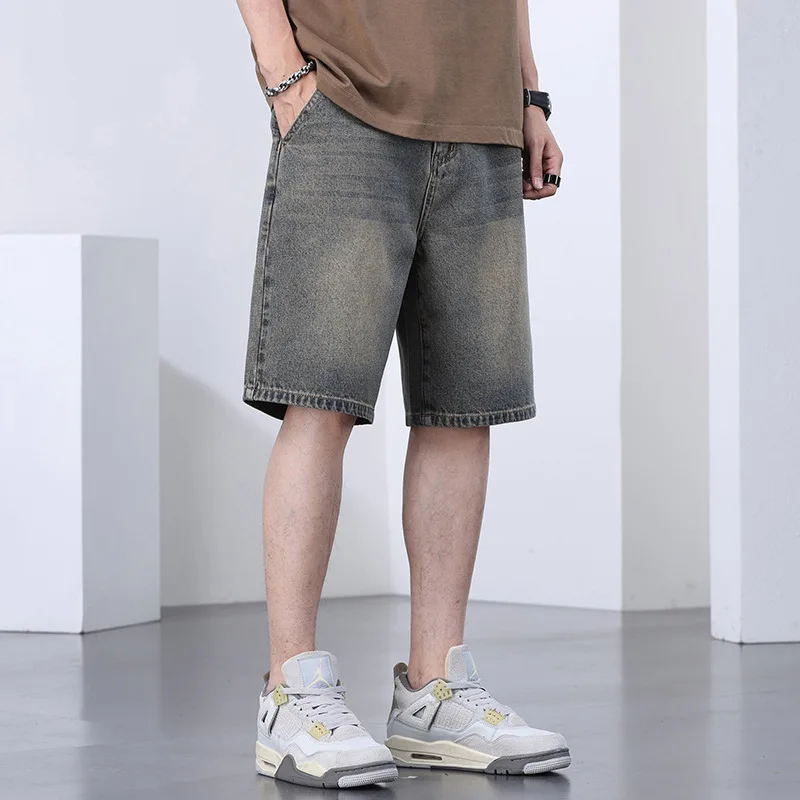 Men's Clothing Denim Shorts Men's Summer Pants New Baggy Jeans American Trend Casual Water Washed Distressed Running Male Shorts