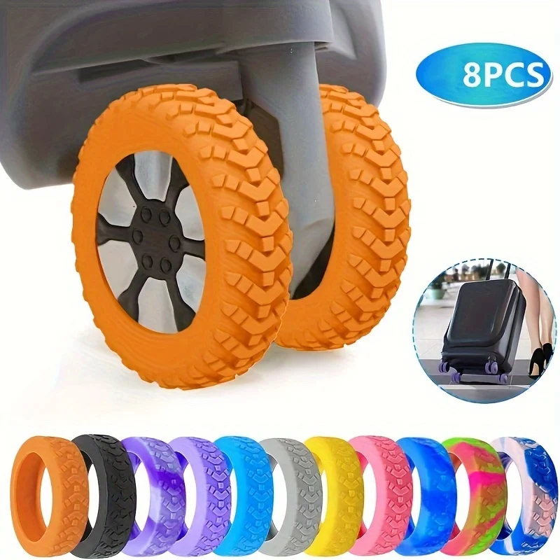 8-piece set of silicone luggage wheel covers - shock-absorbing and noise reducing protective caps, luggage accessories