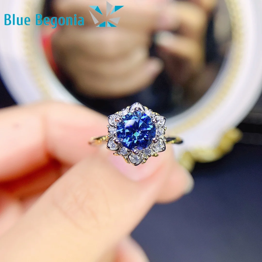 

Blue Moissanite Ring Real 925 Sterling Silver VVS1 6.5*6.5mm Gemstone Fine Jewelry for Women Birthday Party Gift