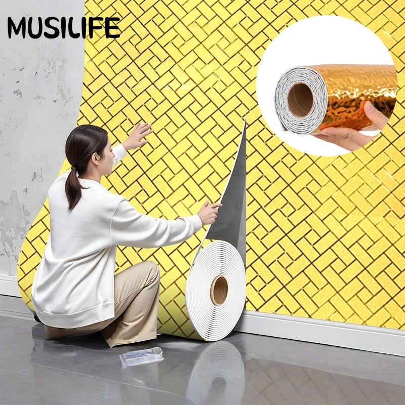 

Thicken Self-adhesive Wall Stickers Home Decor Metallic Foam PVC Peel and Sticks Wallpapers for Kitchen Wall Cladding 3Mx40cm