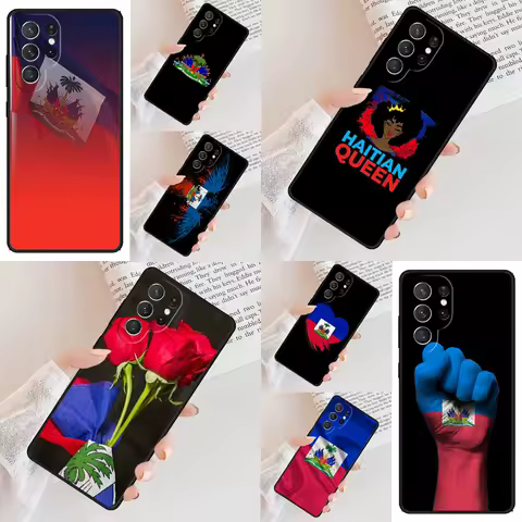 Haiti Map Shape and Flag Phone Case For Samsung Galaxy S24 S23 S22 S21 Ultra S10 Note 10 Pro S20 Plus FE S9 S8 Cover