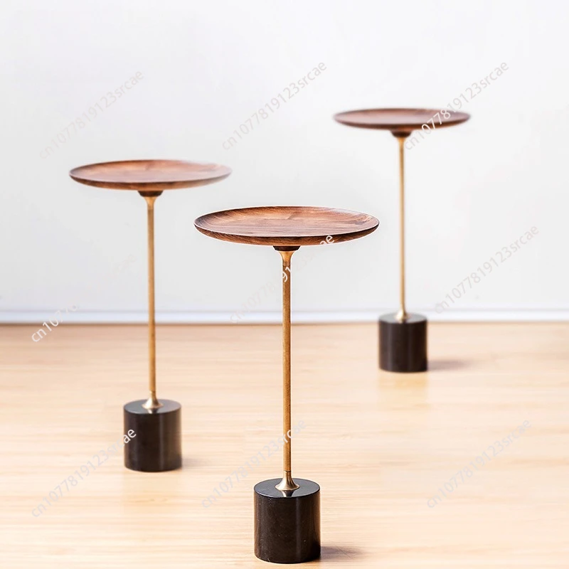 

Scandinavian solid wood corner table for home living room walnut brass carbon steel round side table