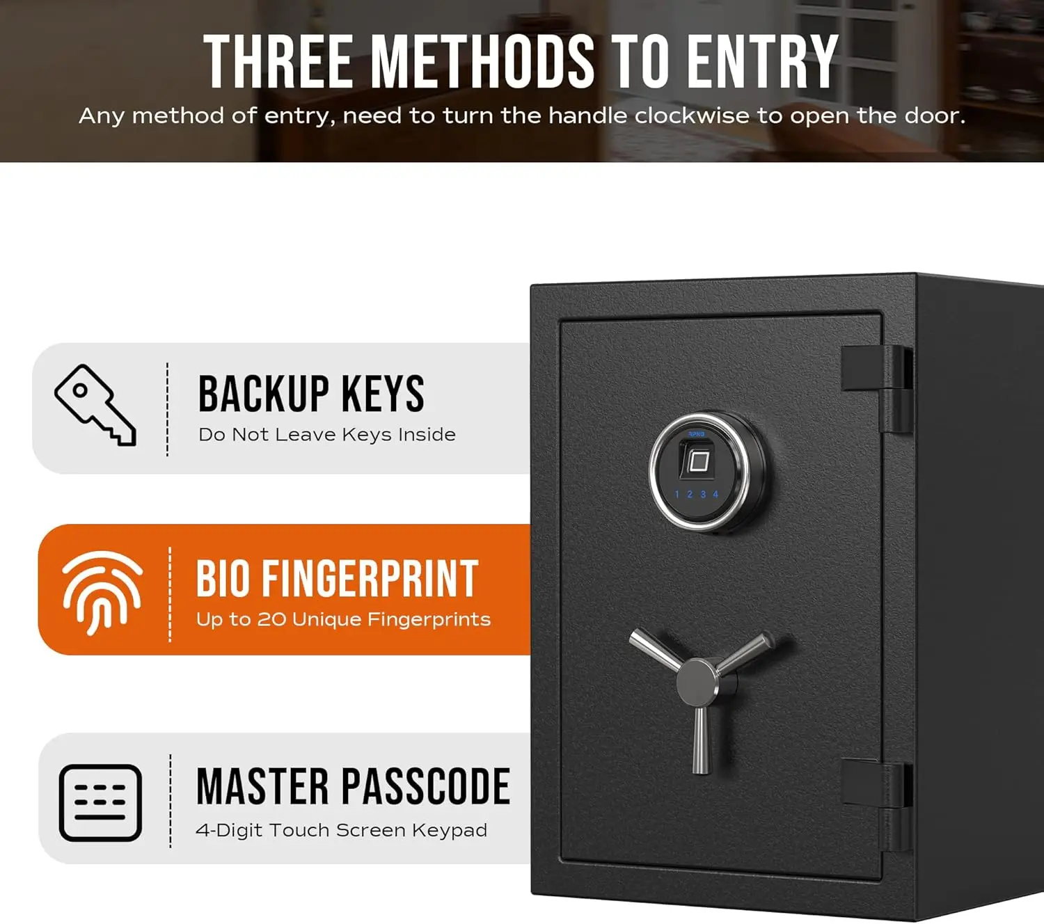 Deluxe Biometric Fireproof Safe Box,Digital Fingerprint Fireproof Waterproof Safe with Touch Screen,Removable Shelf and 3 Spoke