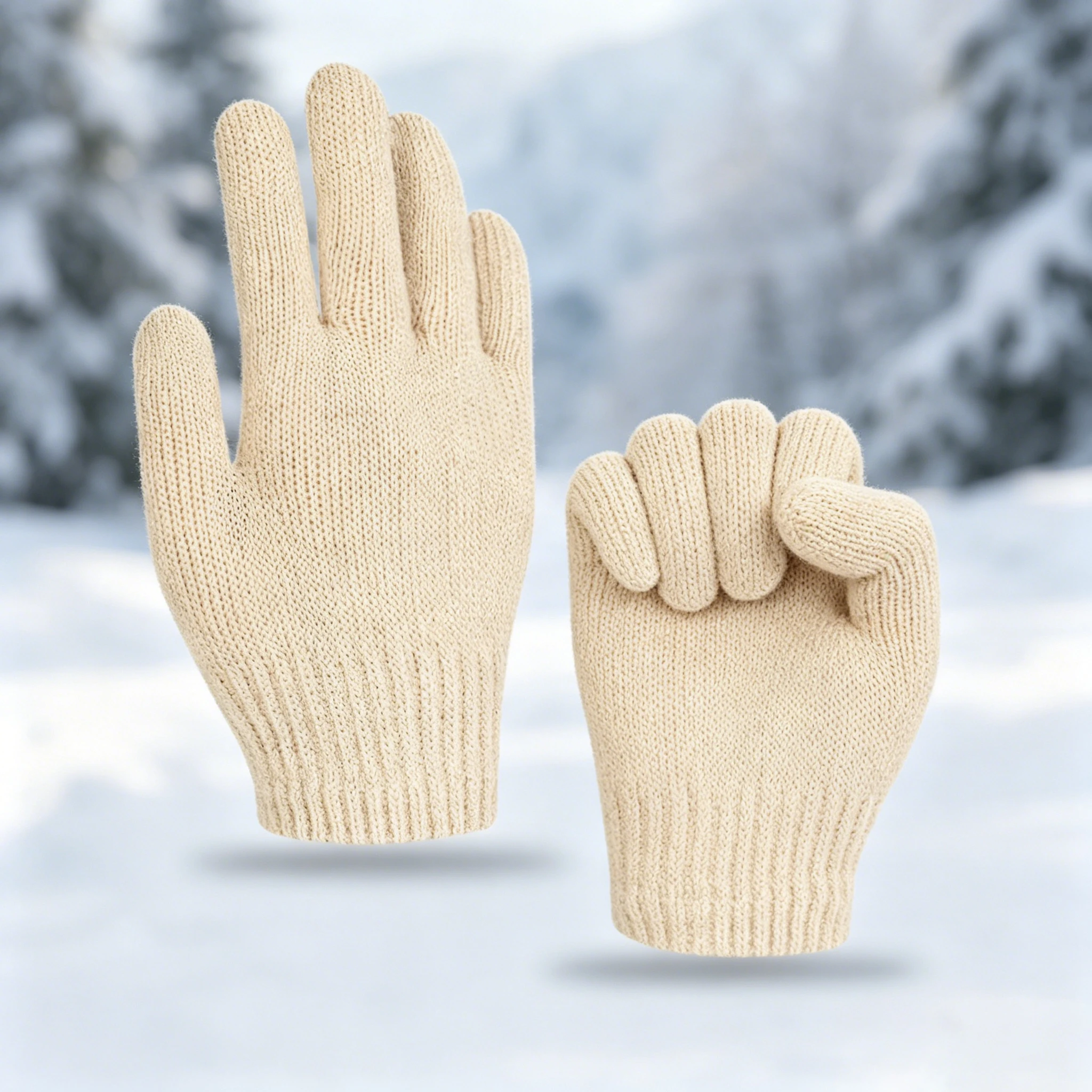The gloved girl, in winter, half-finger-flip the cover and expose her fingers. In autumn and winter, she knitted wool and rode a