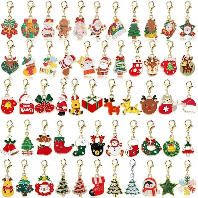 2/5/10Pcs Mixed Christmas Theme Keychains Clip-on Pendant Xmas DIY Making Pendants Necklaces Earrings Bracelets Handmade Jewelr
