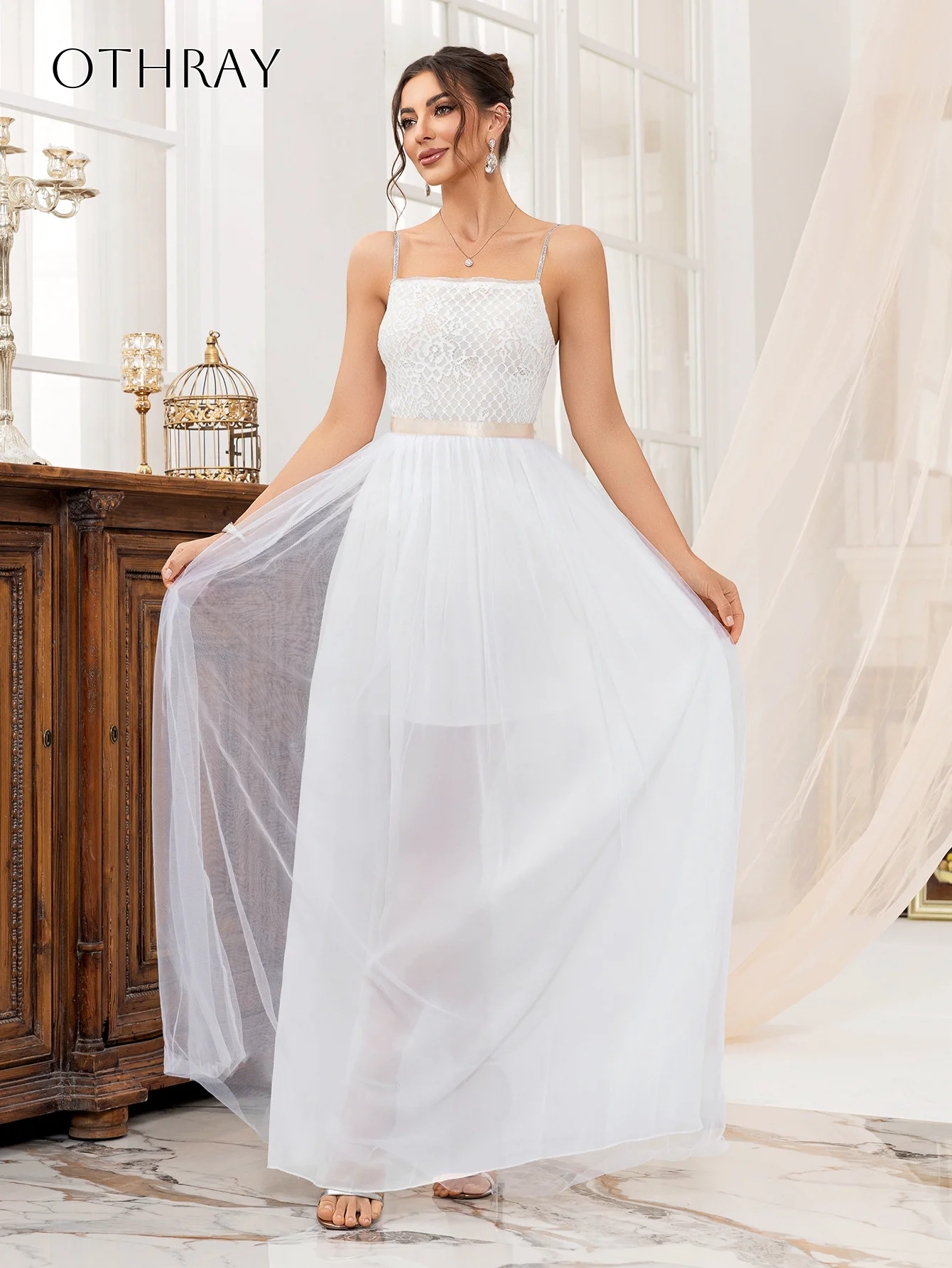 Alças de espaguete renda a linha vestido de noiva sem mangas plissado tule tornozelo comprimento personalizado vestidos de novia