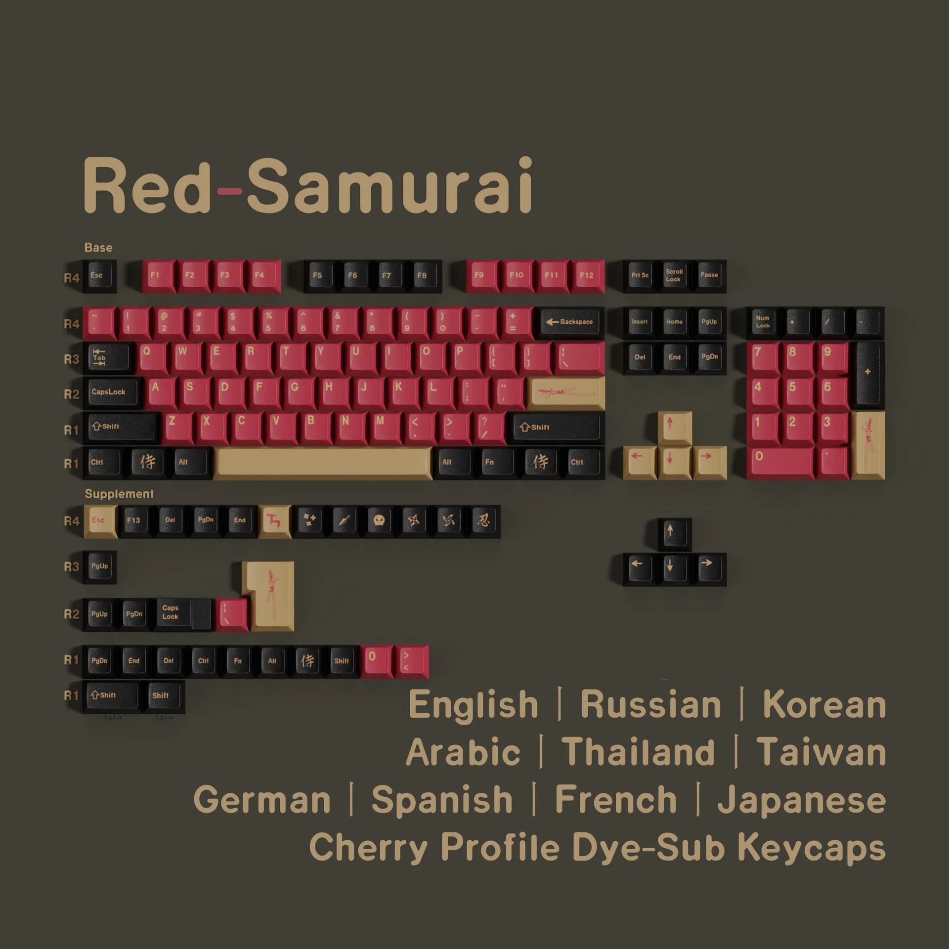 Original Red Samurai PBT Sublimation Keycap Cangjie Arabic Korean German French Cangjie Russian Small Language