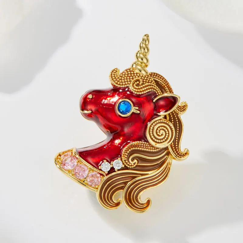 

Dreamy Unicorn Brooch, Copper Alloy with Real Gold Plating, Enamel & Oil Dripping, High-End Sense, New Trending Pin