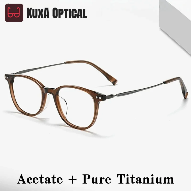 

XUKA Men and Women Retro Pure Titanium Eyewear Simple Ultra Light Fashion Oval Glasses Luxury Acetate Eyeglasses Frame GG50