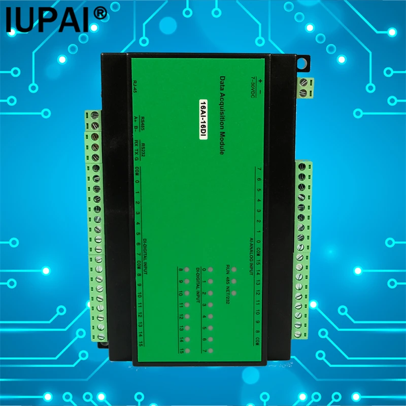 16AI-16DI 16AI Analog Acquisition 16DI Digital Input Modbus IO Module RS485 232 PLC Expansion Industrial Automation Controller