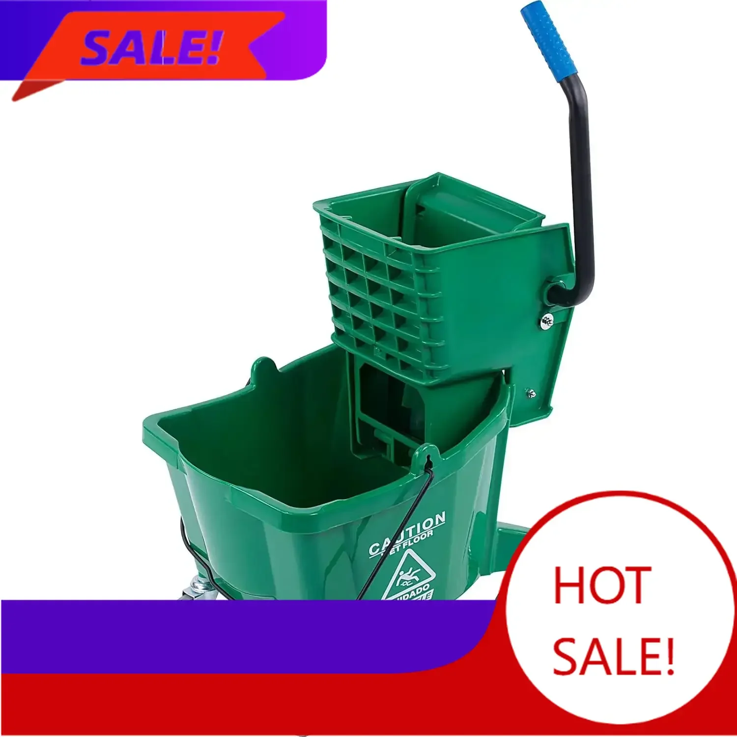

26-квартовое коммерческое ведро для швабры с боковым отжимом, из прецизионно формованного полипропилена, с прочным отжимным механизмом, не оставляющее следов
