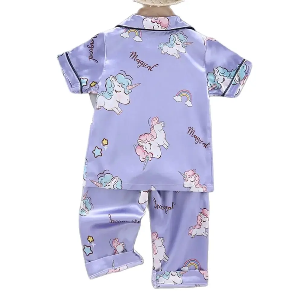 Ensemble pyjama et pantalon d\'été pour filles, vêtements climatisés pour tout-petits garçons, chemise de nuit Lce inj Satin Cartoon Nairobi orn,