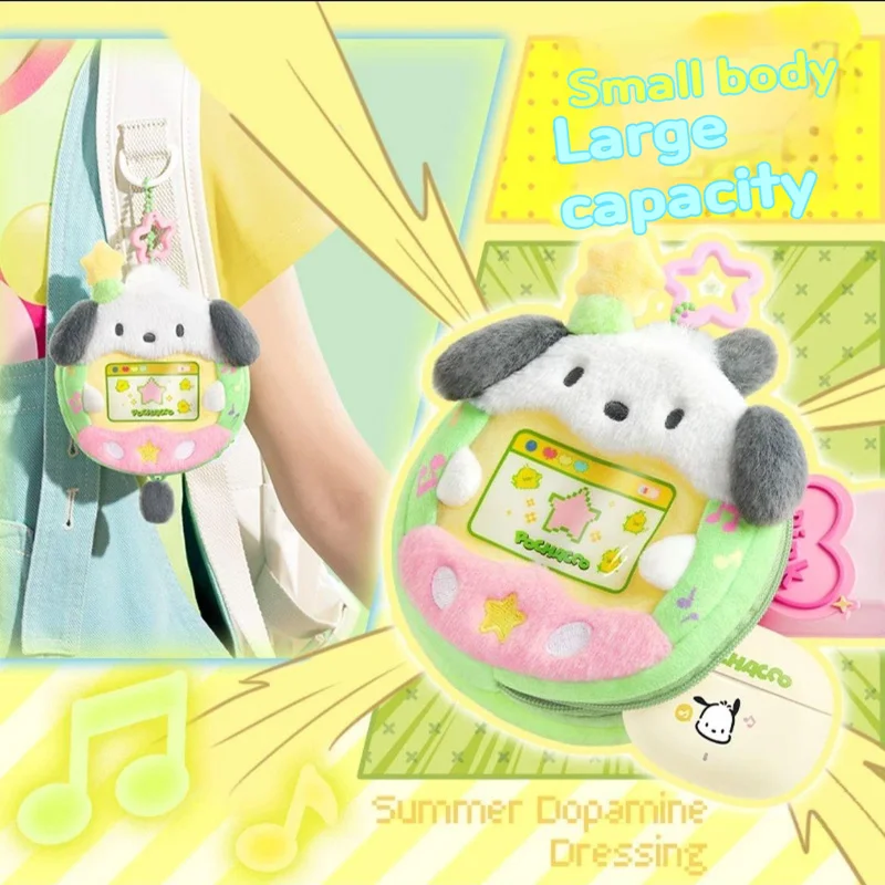 Kawaii Sanrio 5.3 zestaw słuchawkowy Bluetooth Anime Cartoon Pochacco pół-w typ ucha słuchawki z pluszowymi torbami urocze prezenty urodzinowe dla dziewczynek