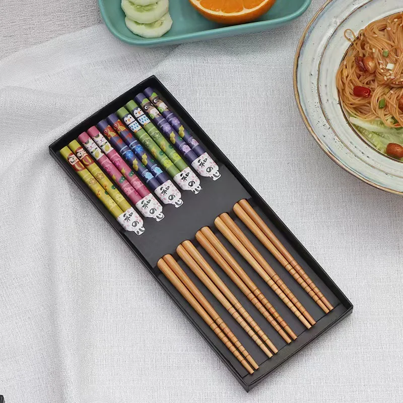 5 pair of bamboo chopsticks household long chopsticks non-slip set tableware chopsticks Multi color Wooden Chopsticks set
