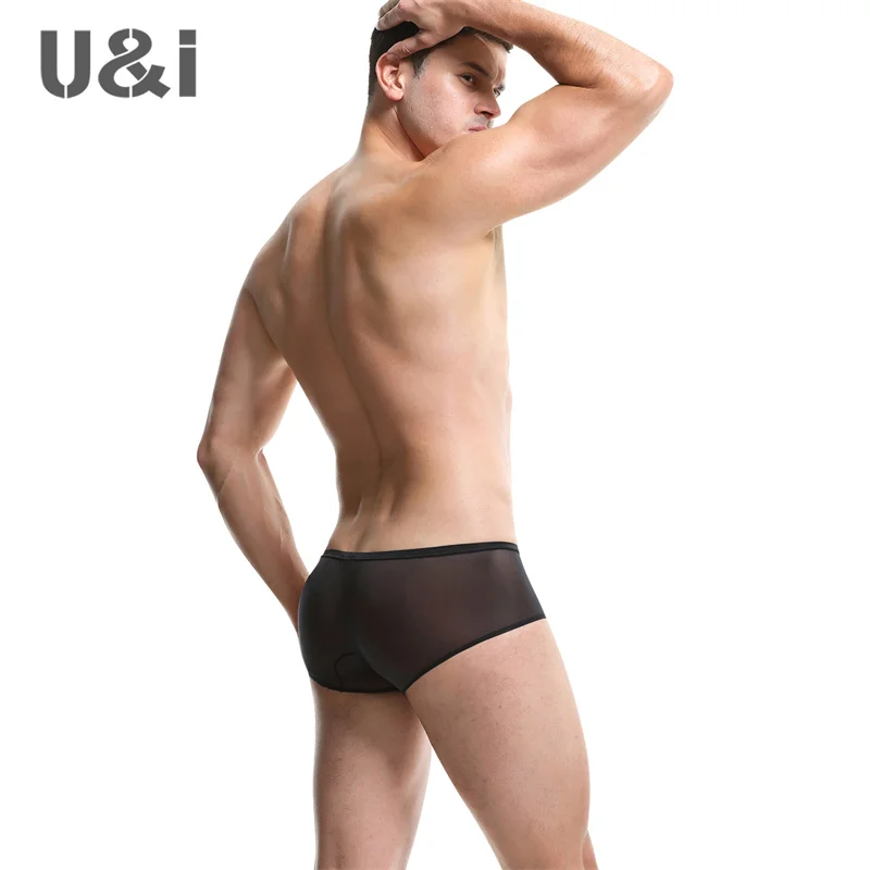 U & I-ropa interior Sexy de cintura baja para hombre, Croaker plano transparente, nailon Ultra delgado, fresco, levantamiento de cadera, bolsa 3D