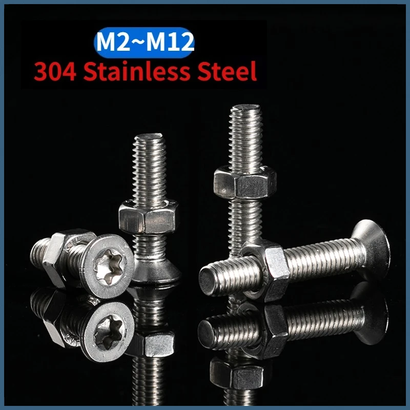 Beicai Torx Countersunk Screws CSK Six Lobe Bolts And Hexagon Full Nuts SUS304 A2 Stainless Steel M2 M2.5 M3 M4 M5 M6 M8 M10 M12