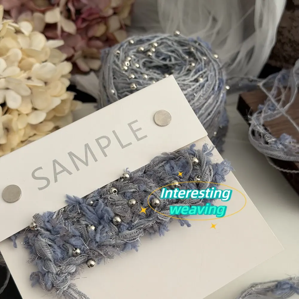 100g Hazy Blue-gray Silver Bead Thread, Suitable for Hand Weaving in All Seasons, Hollow-out  Yarn Material Hand-mixed Thread