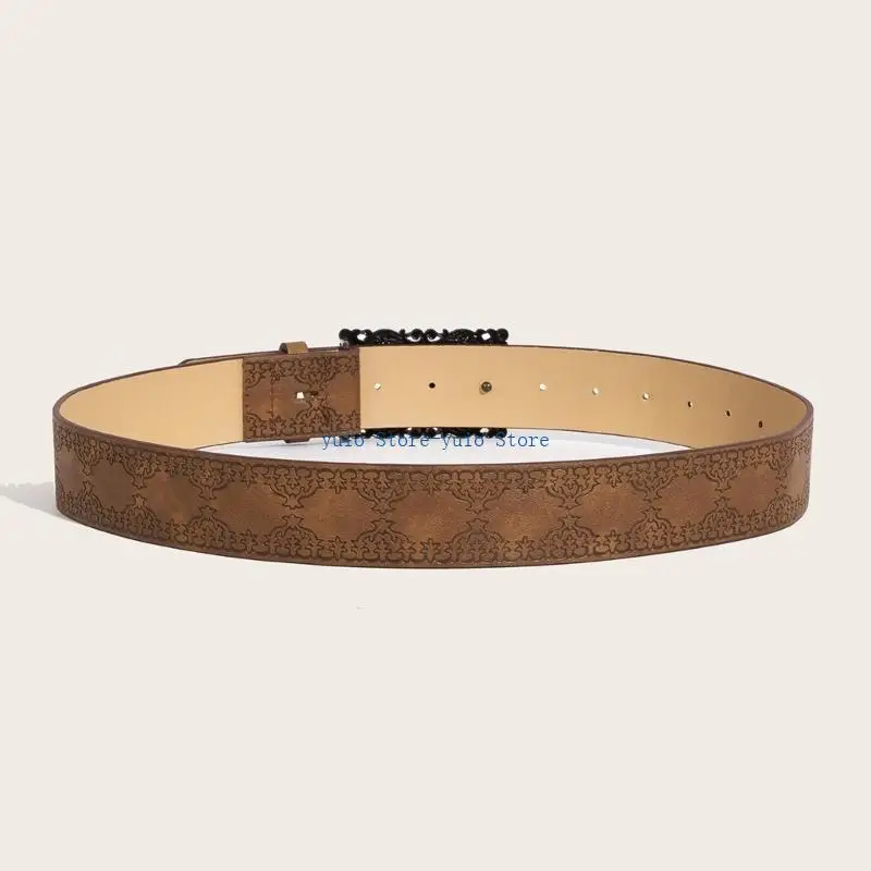 X7XB PU Waist Belt Women Decorative Belt for Pants Jeans Bohemian Embossed Waiststrap