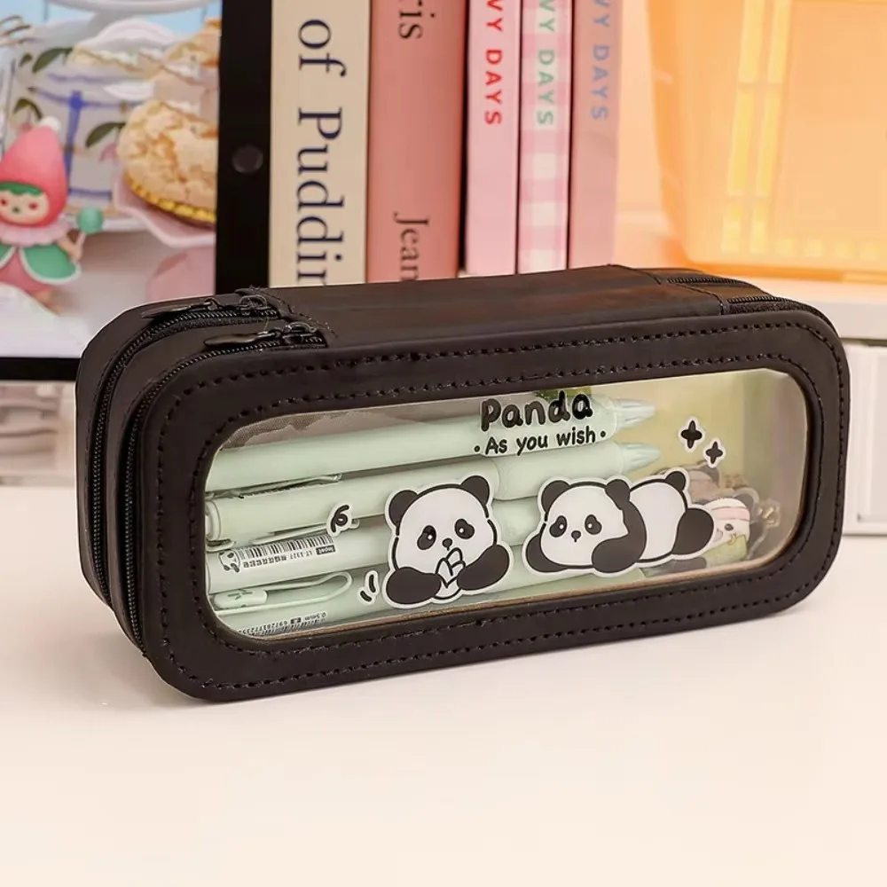 

Aesthetic Transparent Pencil Bag Good Looking Panda Large Capacity Pencil Bag Zipper PVC Stationery Storage Bag Student