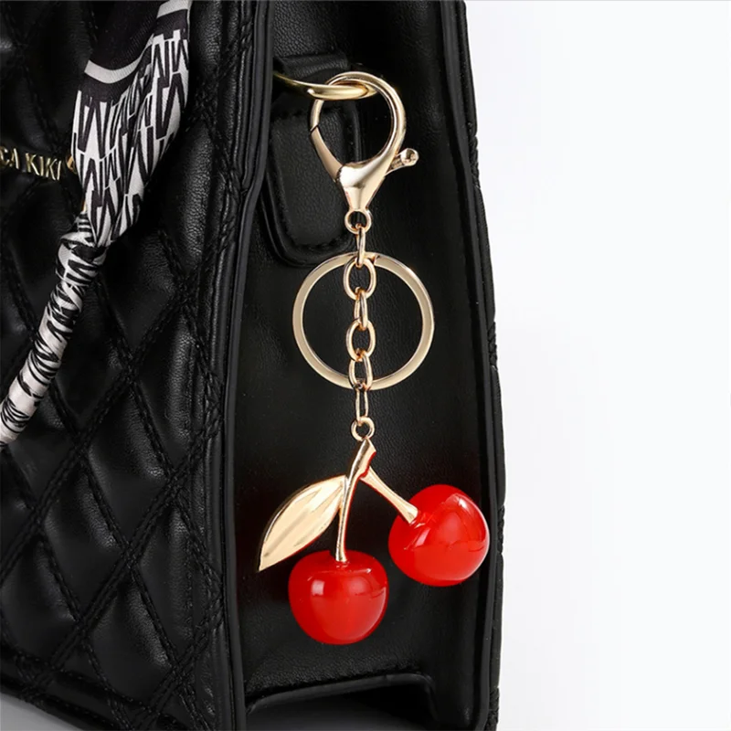 4 Colors Fashion Delicious Red Cherry Keychain Summer Fruits Cherries Pendant Keyring For Women Men Jewelry Bag Accessories Gift