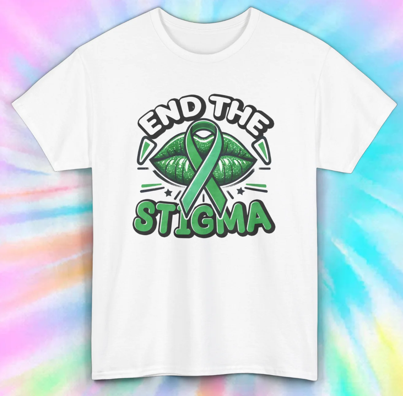 Awareness Ribbon T-Shirt | End the Stigma | Green Lips Design | S-5XL