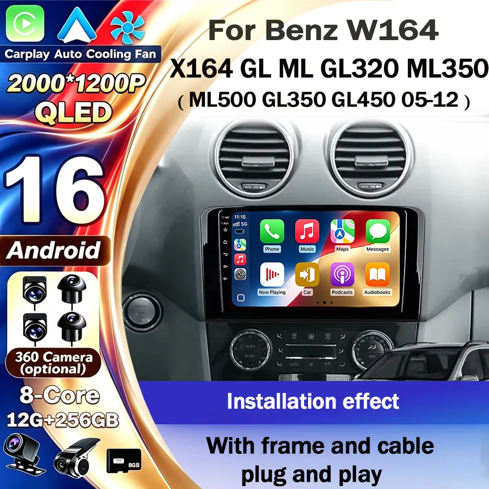 Android 16 CarPlay&Auto For Benz W164 X164 GL ML GL320 ML350 ML500 GL350 GL450 05-12 Car Radio Stereo GPS Navigation Multimedia