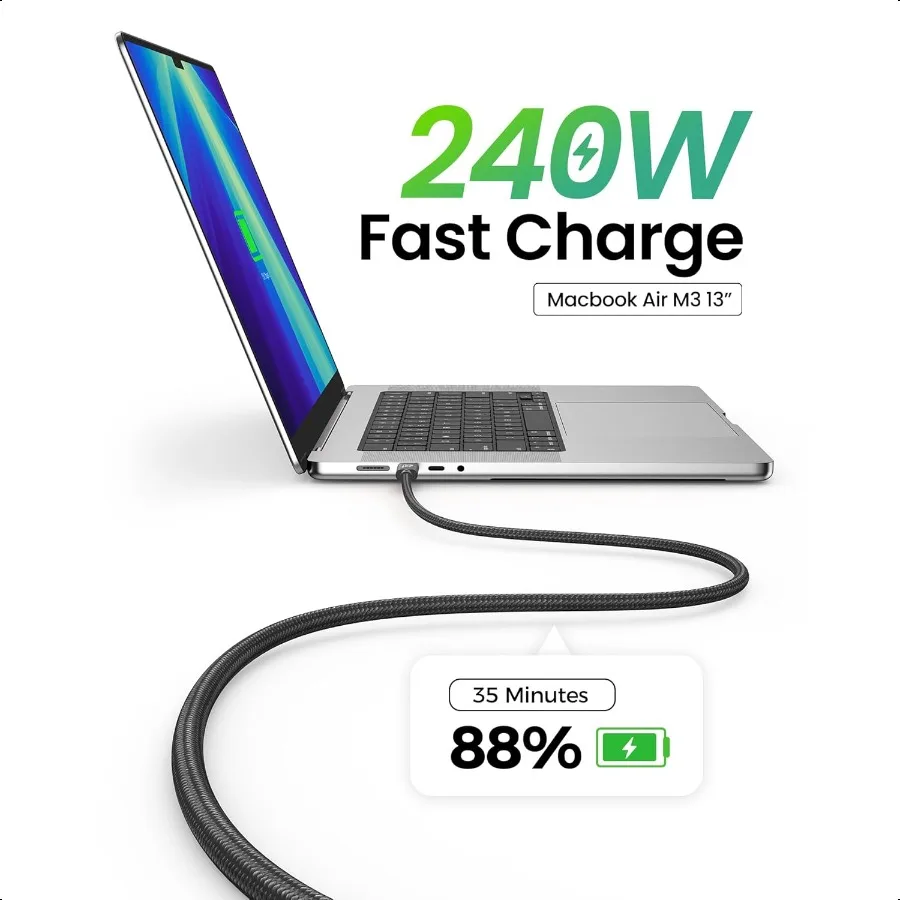 Thunderbolt 5 Cable 3FT Compatible 80Gbps USB C Data Transfer Cable 240W Charging 120Gbps Video Bandwidth 16K Dual 8K Braided U