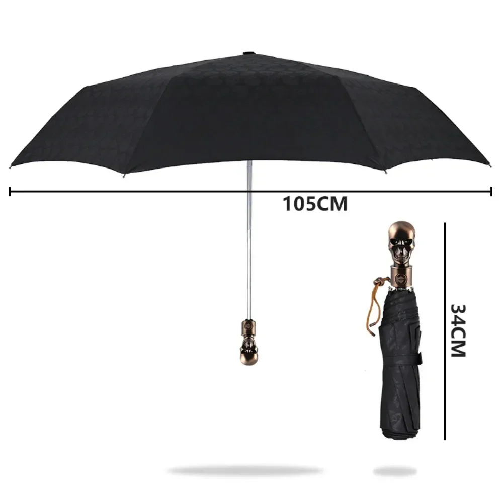 Man Umbrella Creative Style Metal Skull Head Punk Style Windproof Ultralight Sun Rain Automatic 3Folding Umbrella Rain Woman