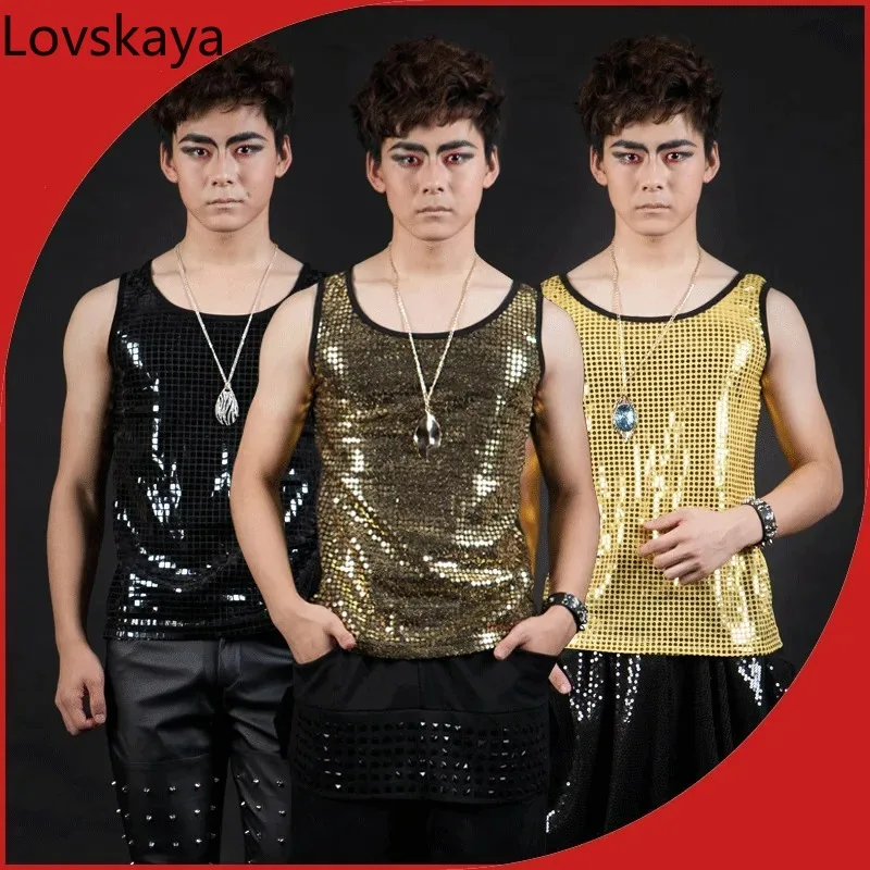 

Summer male singer clothing sequin vest stage suit tide nightclub costume