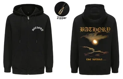 

Черные худи с символикой группы Bathory, унисекс, в стиле Y2K, хип-хоп, на молнии, уличная одежда, повседневные толстовки Bathory
