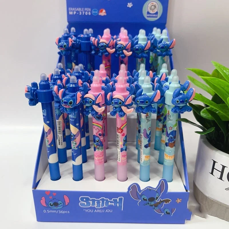 36pcs/lot Kawaii Disney Stitch Erasable Press Gel Pens For Writing Cartoon 0.5mm Black Ink Neutral Pen Office School Supplies