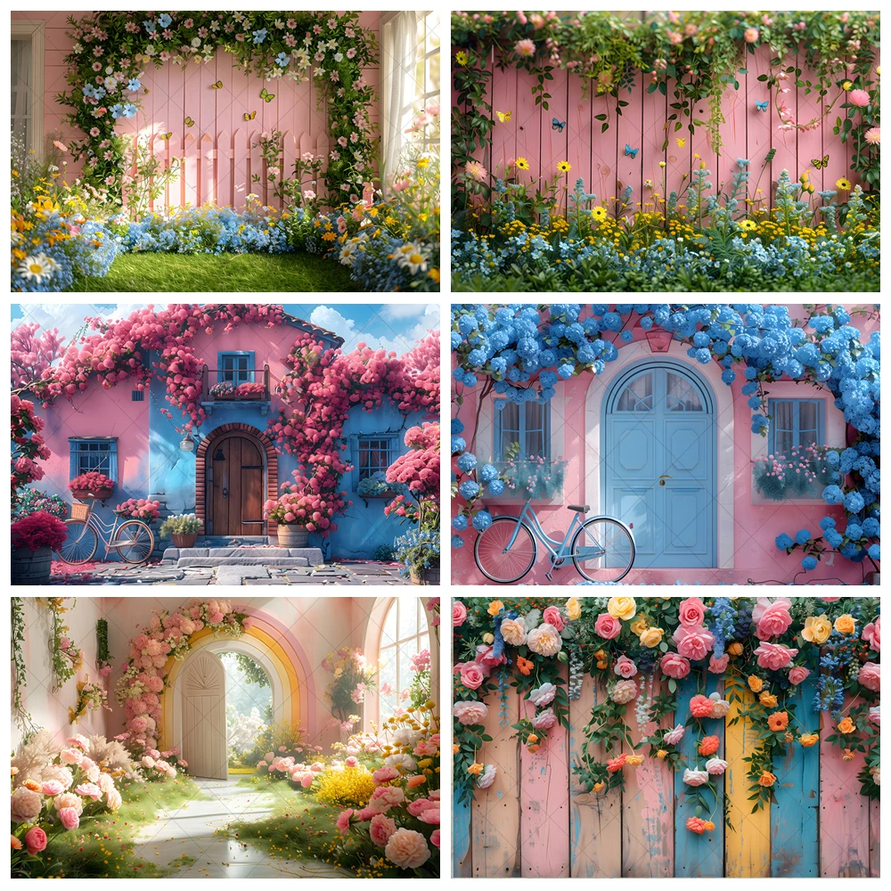 

Pink Rose Wall Photography Backdrop Wedding Stage Lawn Bridal Shower Baby Birthday Party Customize Background Photo Studio