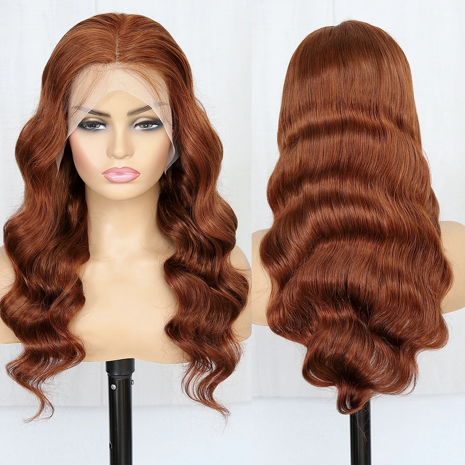 Perruque Lace Front Wig Body Wave brésilienne naturelle, cheveux humains, brun auburn, 13x6 hd, avec baby hair, naissance des cheveux naturelle