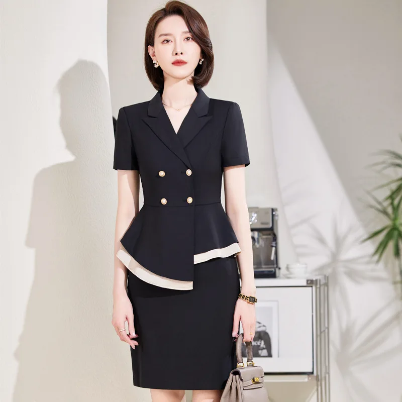 High-End Business Suit Summer French Niche Ruffled StewardessolSkirt Beauty Salon Jewelry Shop Workwear Women