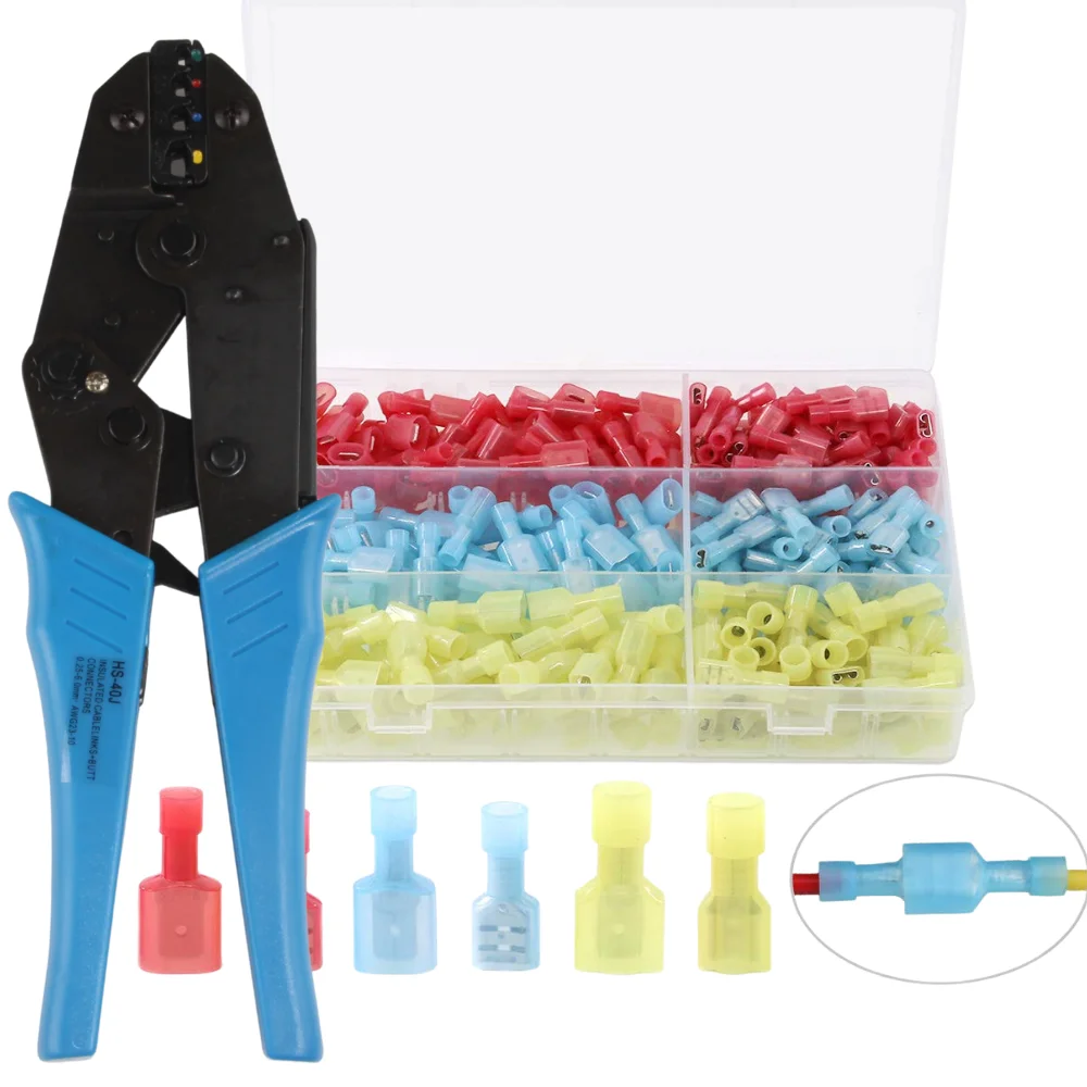 

180PCS Nylon Spade Connector Kit Crimping Tool Quick Disconnect Ends Automotive Insulated Male Female Wire Crimp Terminal