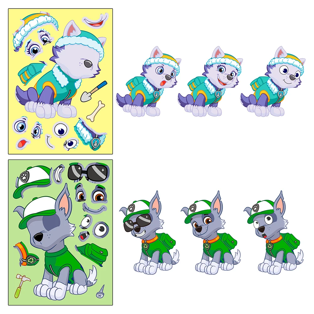 6/12Sheets Anime PAW Patrol Puzzle Stickers Chase Make-a-Face Assemble Funny Cartoon Decal Assemble Jigsaw Children Sticker Toys