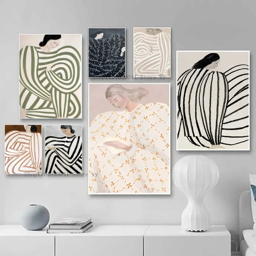 1PC Abstract Striped Pajamas Woman Poster Paper Print Home Living Room Bedroom Entrance Bar Restaurant Cafe Art