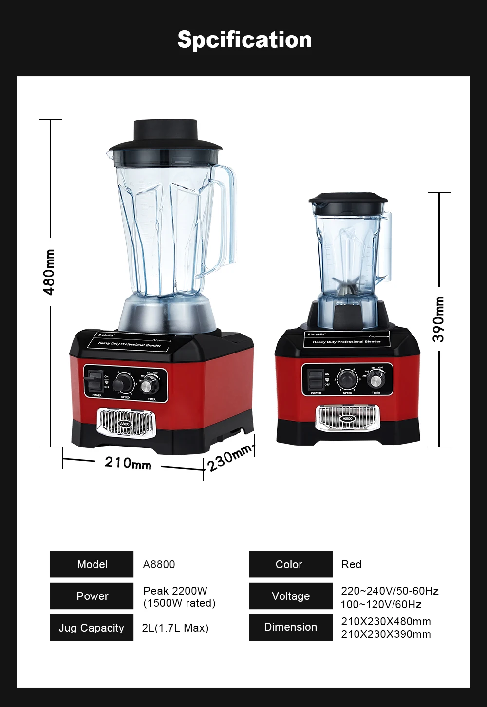 BioloMix 500ml dry jar  food safety plastic jar for A8800 BPA free container