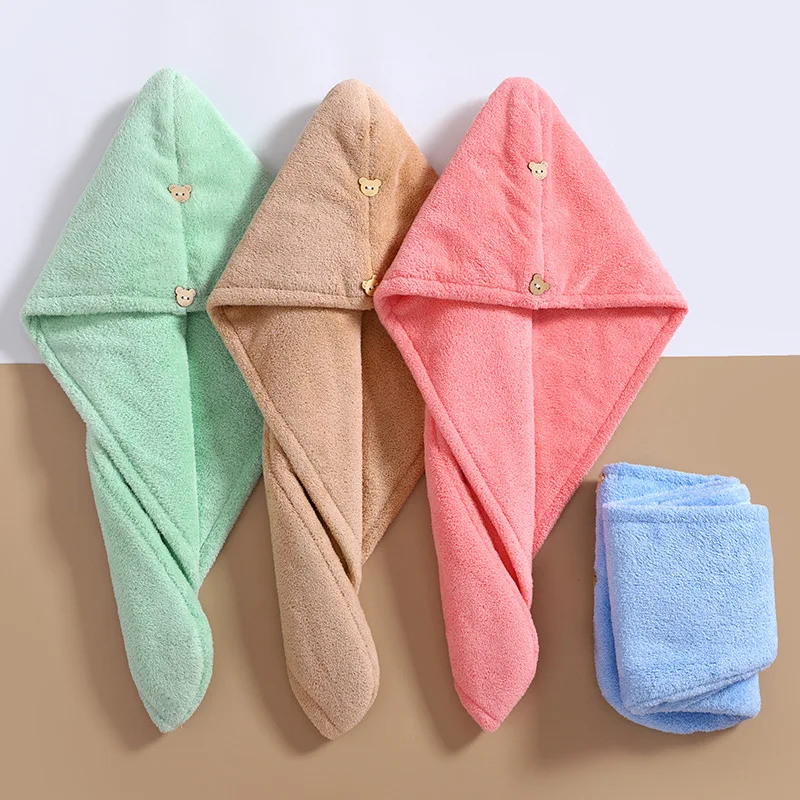 Microfiber Hair Towel,Super Absorbent Hair Towel .Care Cap with Button.Wrap Fast Drying Hair Wraps for .Women Bathroom Accessori