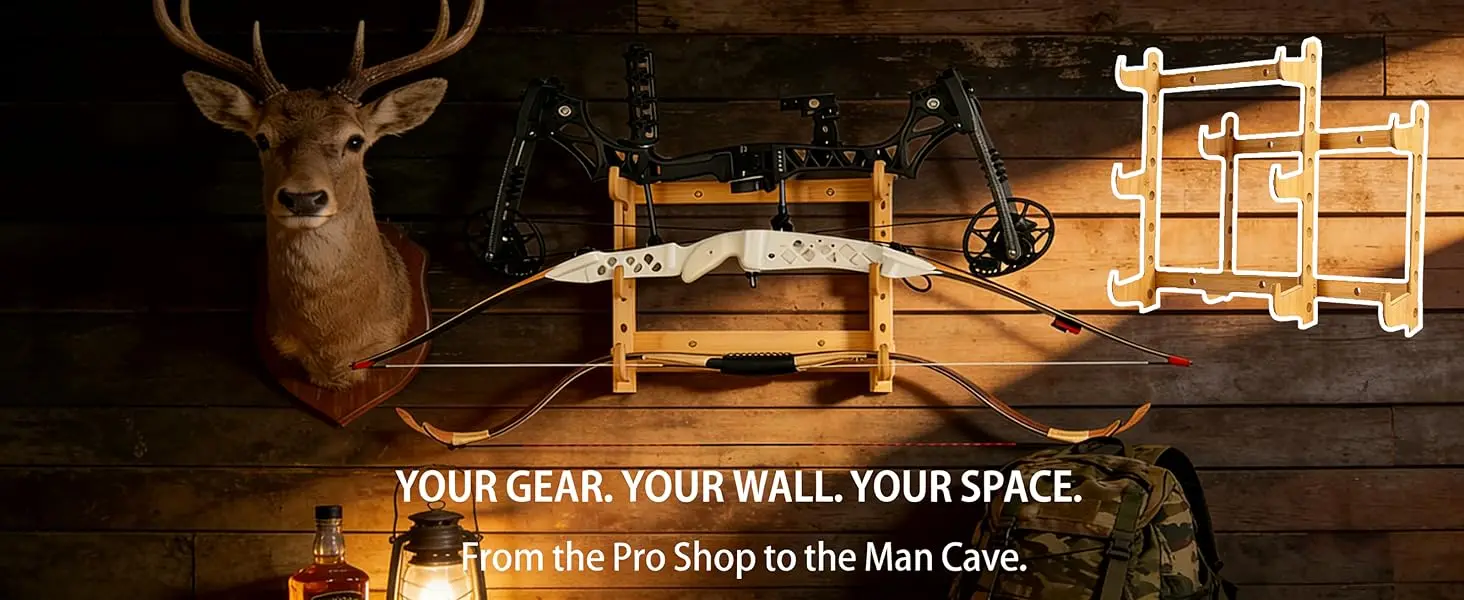 Bogenhalter aus Holz zur Wandmontage, Pfeilaufbewahrungshalter für Recurve Takedown Longbow, Bogenschießzubehör – Detail 2