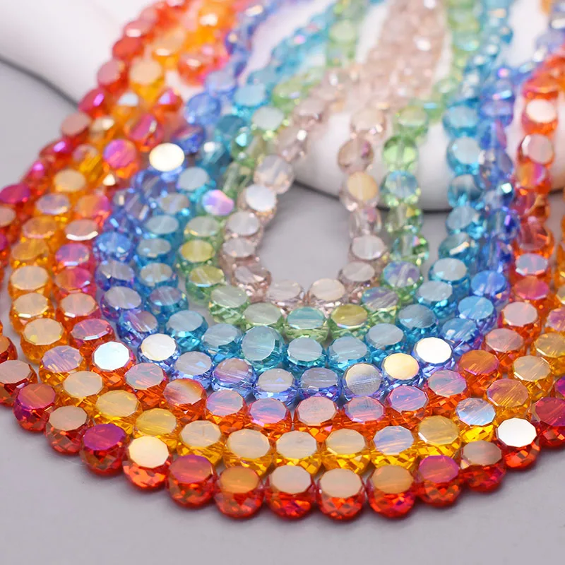 30pcs 8mm/bag Flat Round Faceted Crystal Glass Beads AB Color Disc-Shaped Loose Beads For Jewelry Making DIY Bracelet Earring