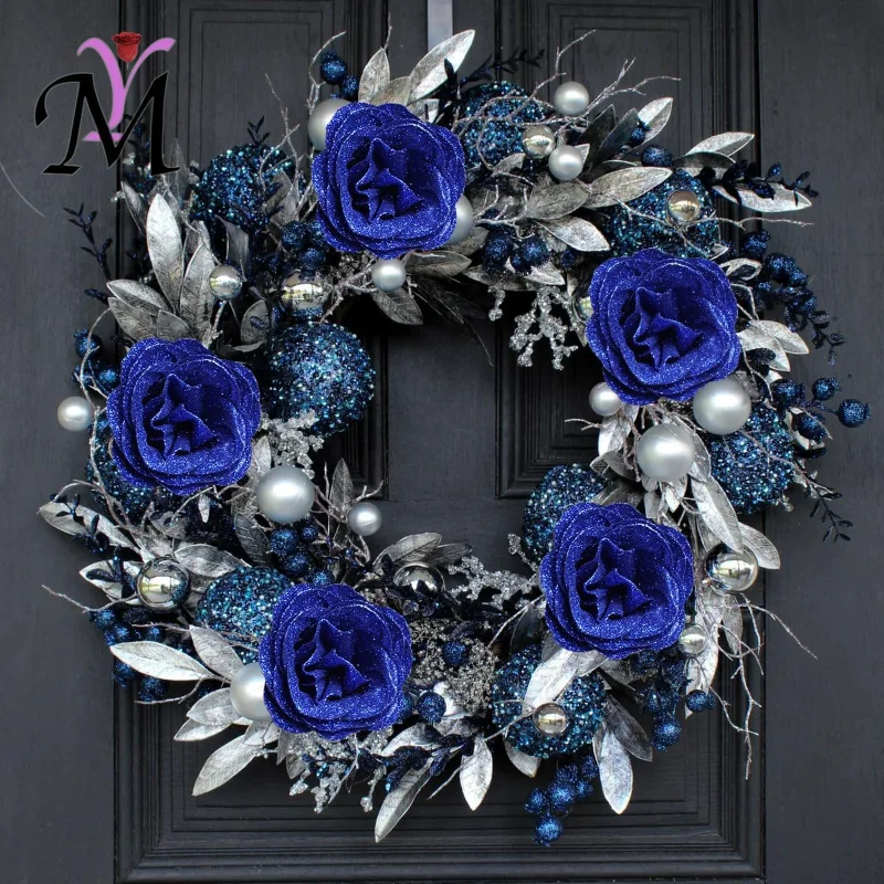 RoseVAULT Blue Sparkle Glitter Flowers Artificial Roses with Stems for Crafts Wedding Bouquet Party Home Outdoor Valentine's Day