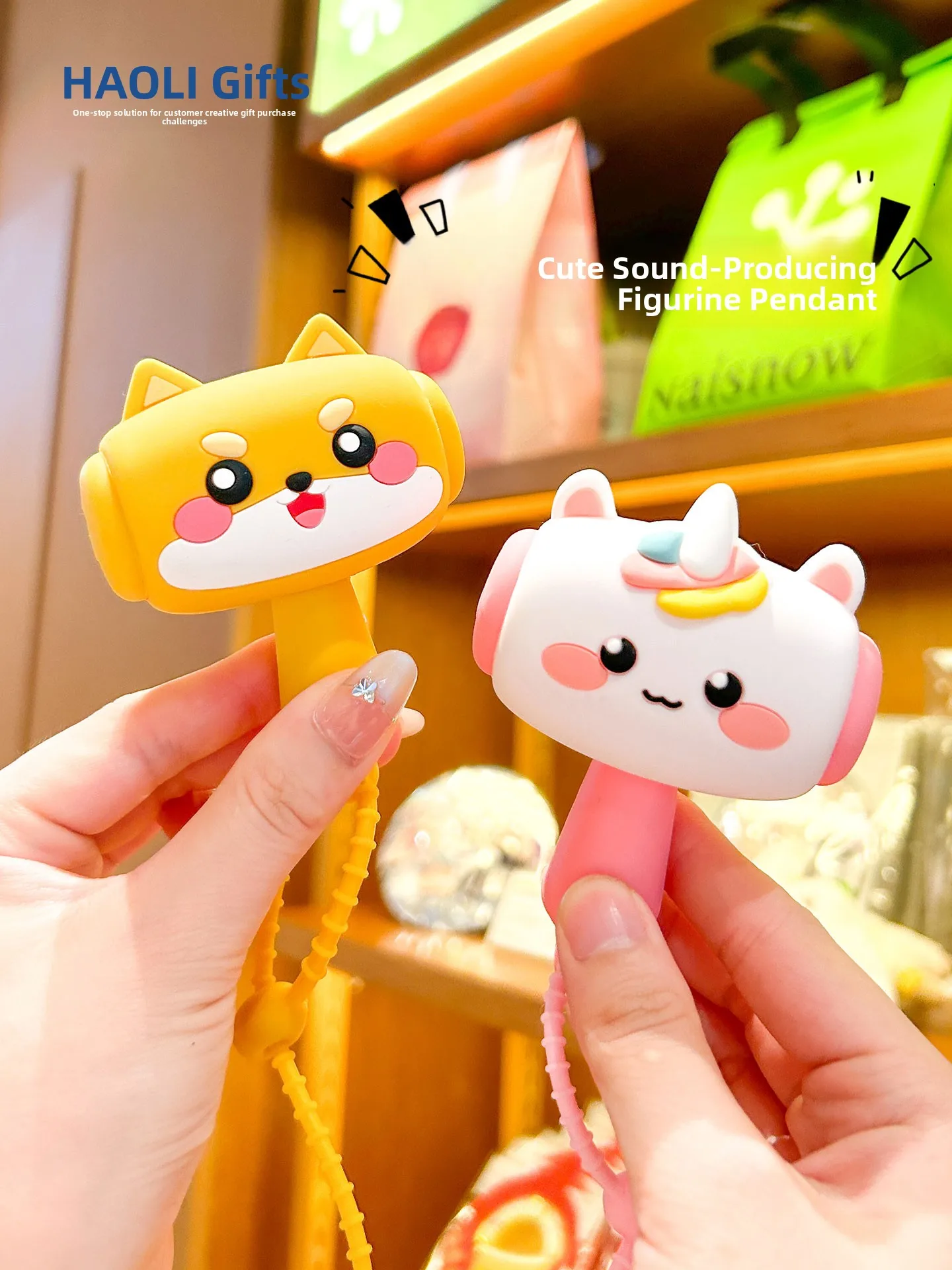 Adorable Animal Sound-producing Keychain Soft Silicone Stress-relief Toy Squeaky Hammer Bag Keychain Car Decorations