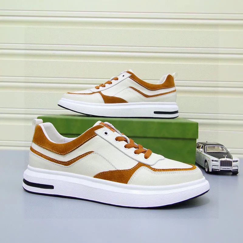 Spring New Breathable Trendy Luxury Board Shoes Light Luxury and High Grade Small White Shoes Men's Top Layer Cowhide