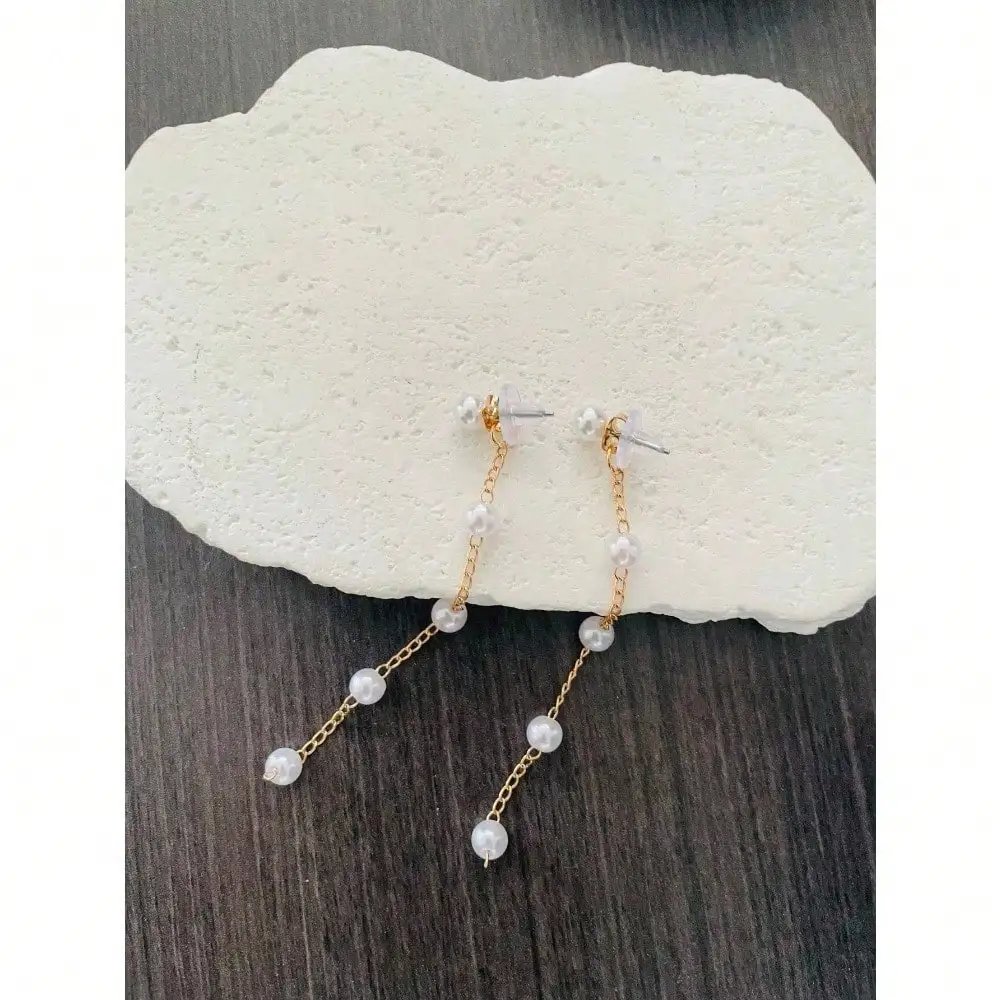 

1 пара белых серег-цепочек с искусственным жемчугом, элегантные простые жемчужные серьги, изысканный женский подарок, свадебный подарок, на Хэллоуин