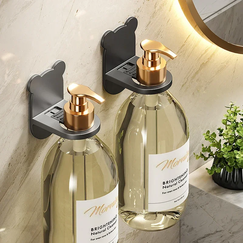 Universal Shower Gel Bottle Rack Wall Mounted Adjustable Shampoo Bottle Metal Holder Hand Soap Dispenser Hook Free Punching