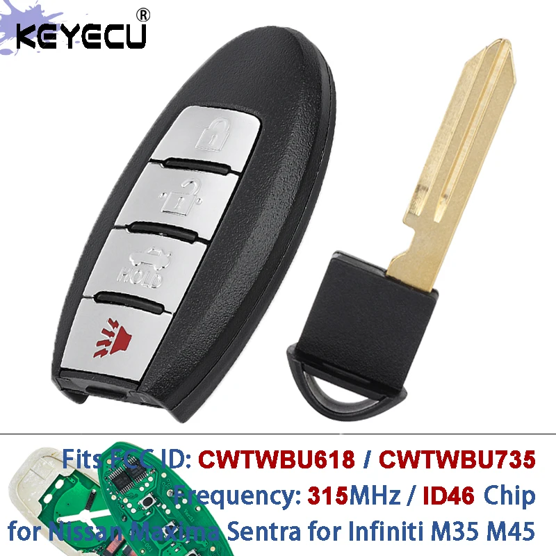 

KEYECU FCC ID: CWTWBU735 CWTWBU618 315 МГц ID46 Чип дистанционного управления для Nissan Maxima Sentra для Infiniti M35 M45 2006-2012