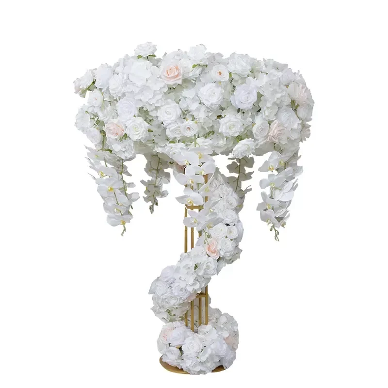 White Silk Artificial Flower Ball Wedding Table Centerpiece Custom Party Decoration Ornament for Event Home Decor Prefer