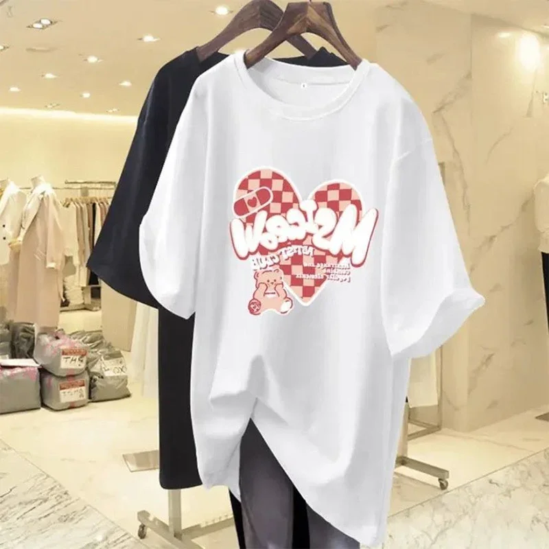 

Summer Love Printed O-neck Pure Cotton Pullover Women Loose Casual Top Tee Women Clothing Short Sleeve Chic Basics T-shirt